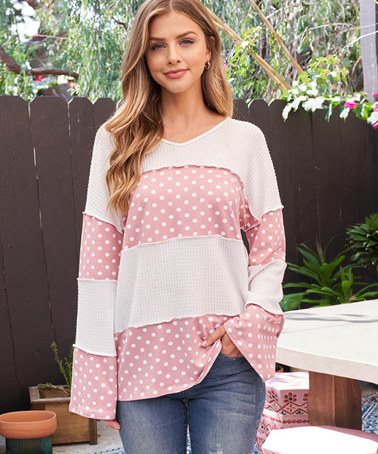 Polka Dot Long Bell Sleeve Print Top