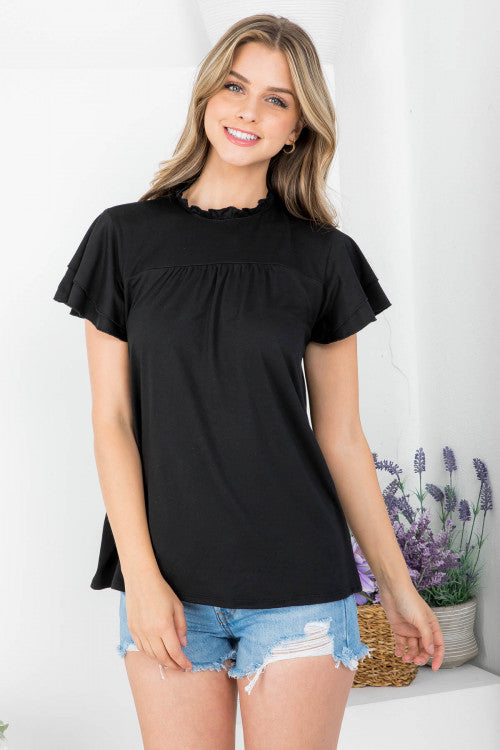 Merrow Mock Neck Layered Ruffle Sleeve Top
