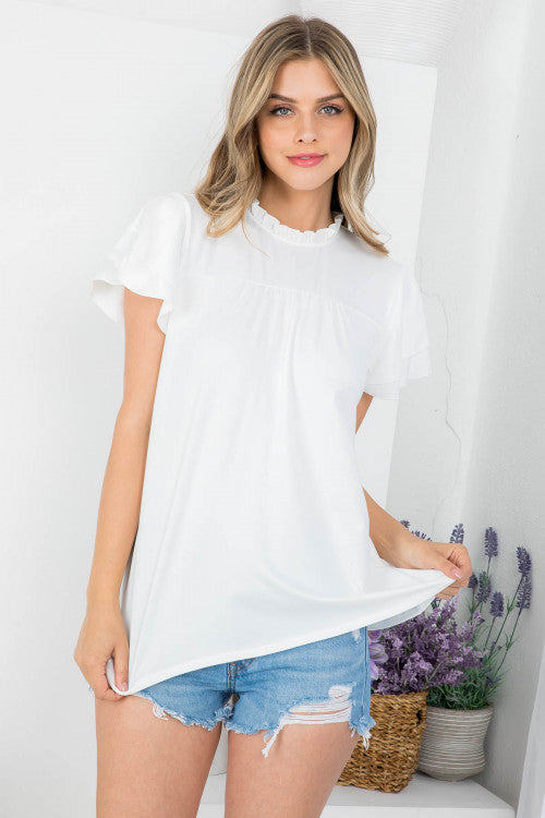 Merrow Mock Neck Layered Ruffle Sleeve Top