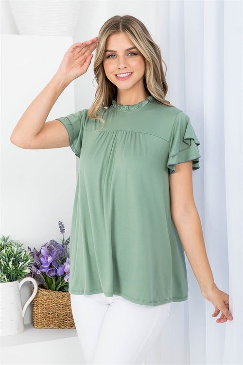 Merrow Mock Neck Layered Ruffle Sleeve Top