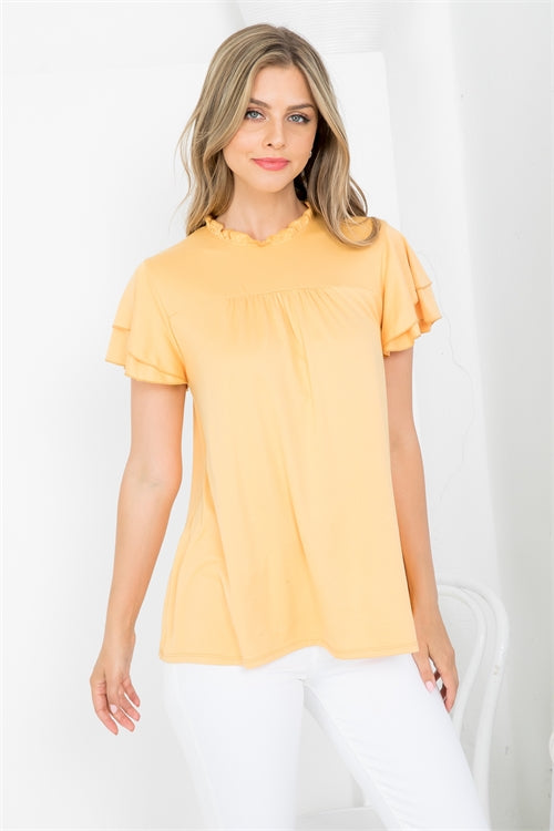 Merrow Mock Neck Layered Ruffle Sleeve Top