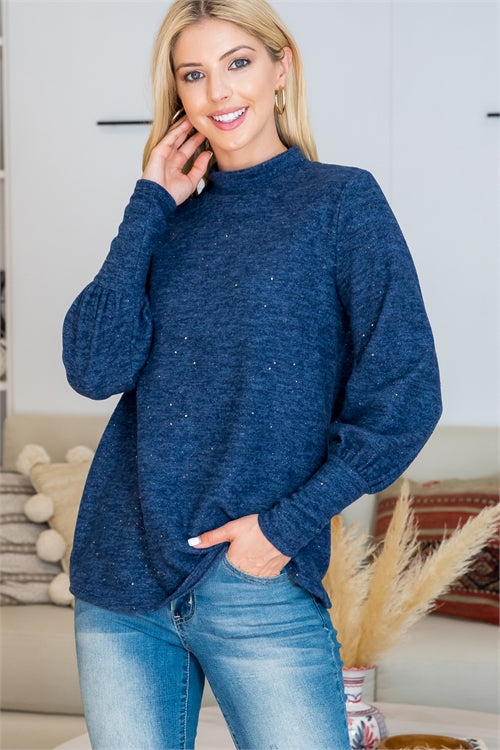 Mock Neck Bubble Sleeve Top