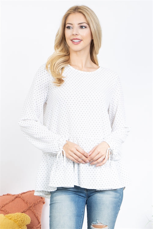 Polka Dot Puff Sleeve Tiered Top