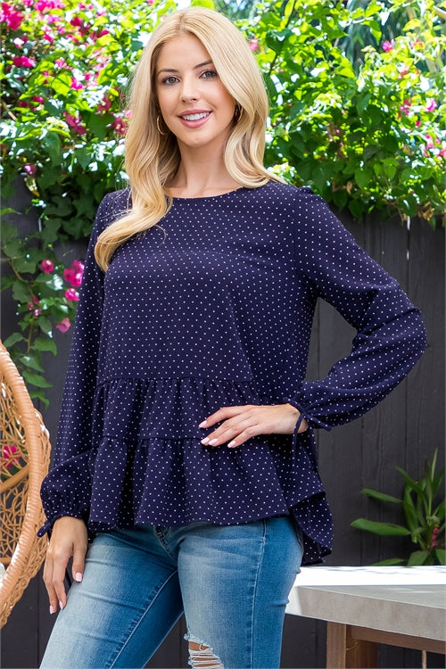 Polka Dot Puff Sleeve Tiered Top