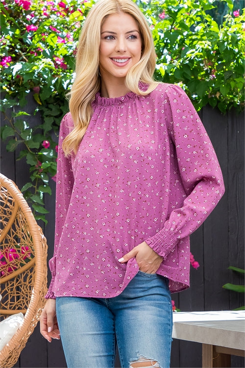 Floral Merrow Neckline Long Sleeve Top
