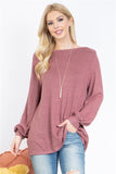 Puff Sleeved Boat Neck Brushed Hacci Top