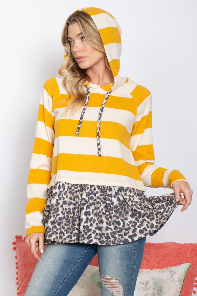 Hoodie Print Contrast Layered Hem Tunic