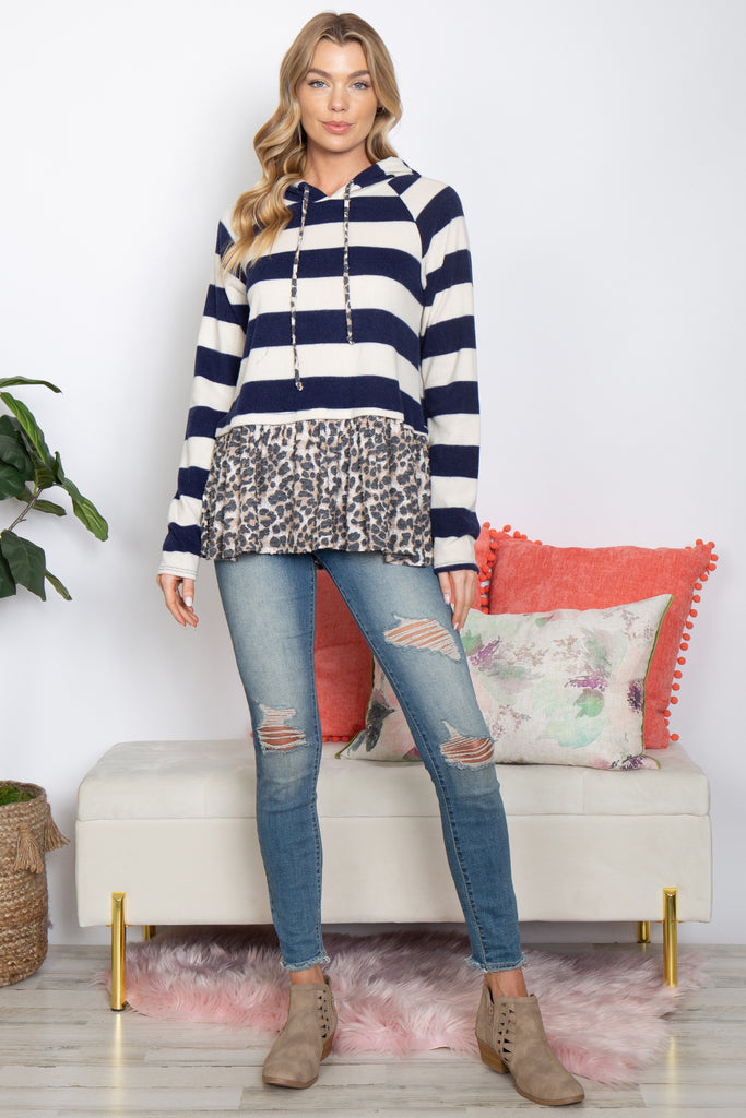 Hoodie Print Contrast Layered Hem Tunic