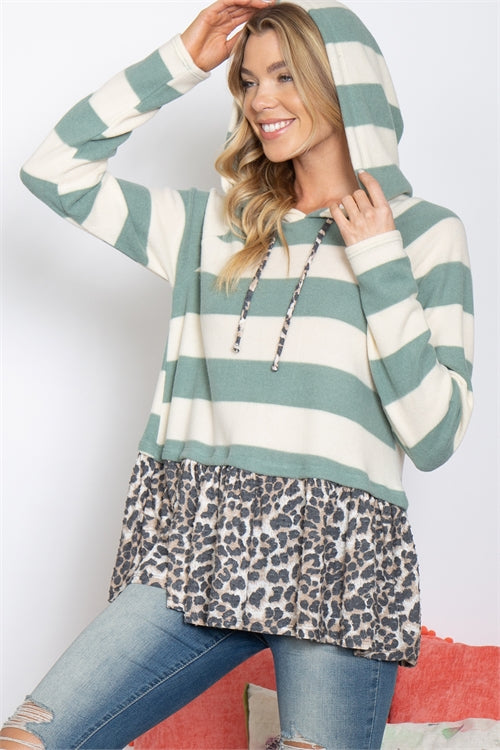 Hoodie Print Contrast Layered Hem Tunic