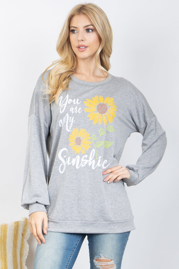 Long Sleeve Sunflower Printed Top