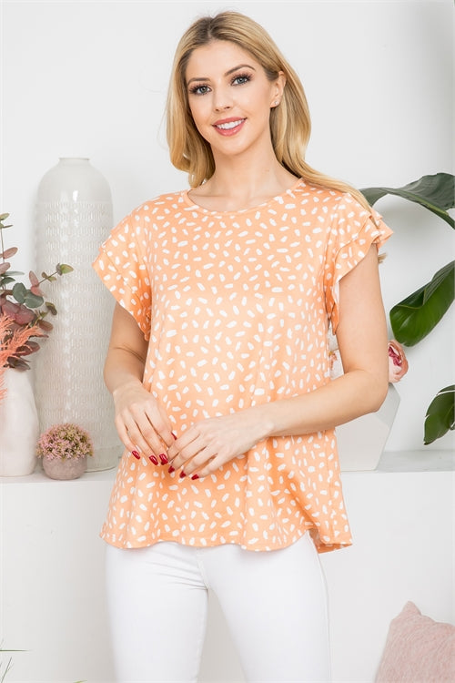 Ruffle Cap Sleeve Printed Top