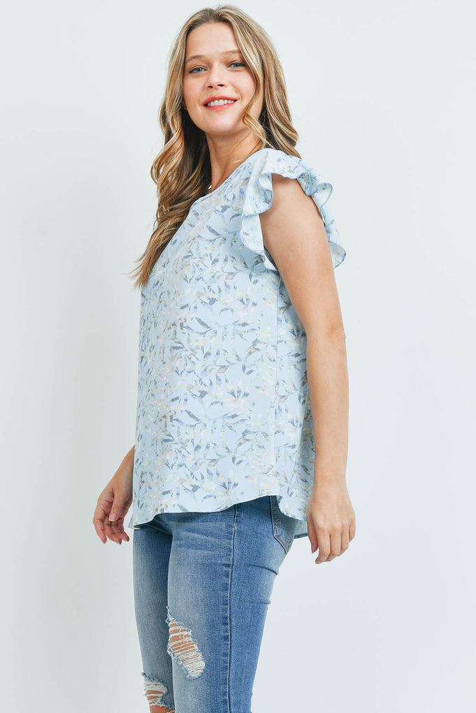 Flutter Sleeve Round Neck Floral Top