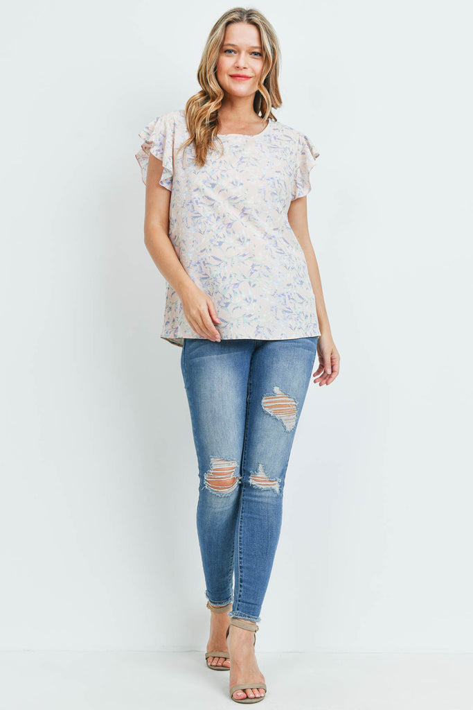 Flutter Sleeve Round Neck Floral Top