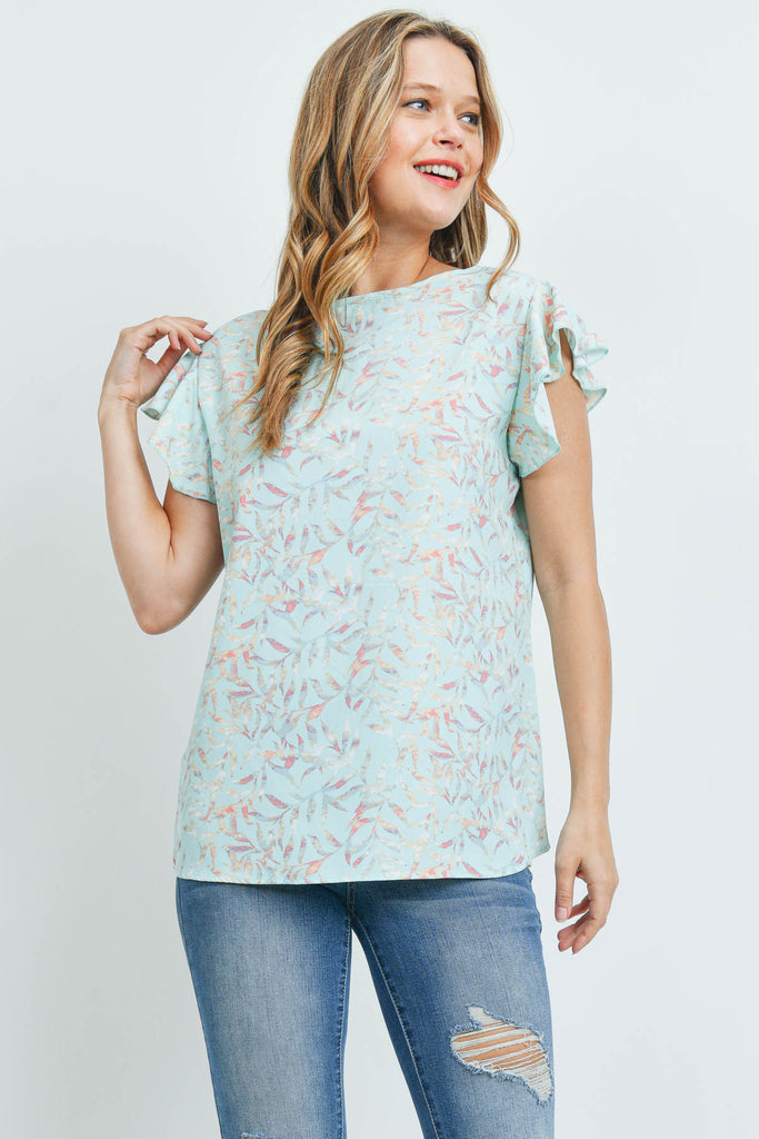 Flutter Sleeve Round Neck Floral Top
