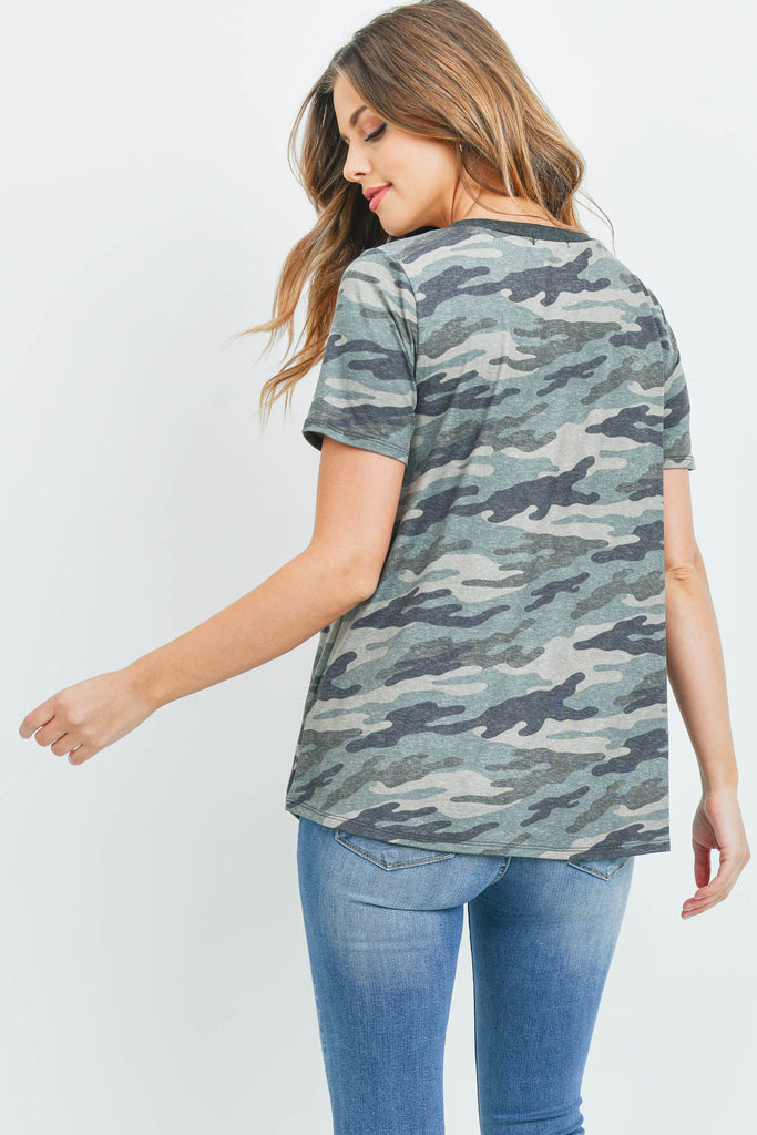 Short Sleeves Camouflage Pocket Top