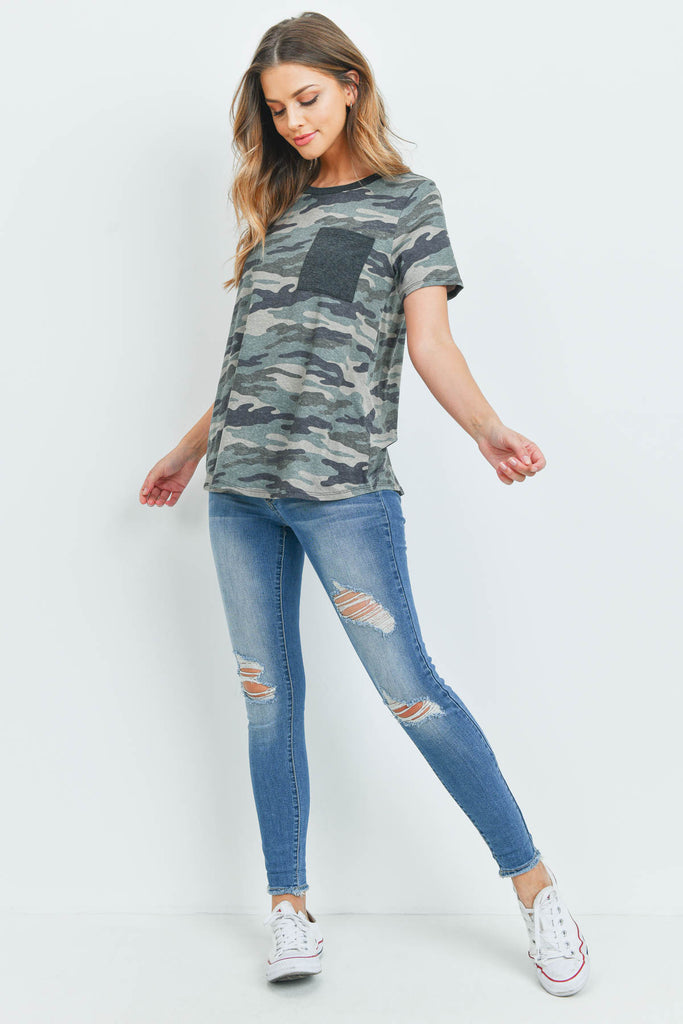 Short Sleeves Camouflage Pocket Top