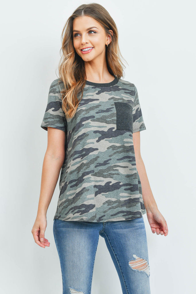 Short Sleeves Camouflage Pocket Top
