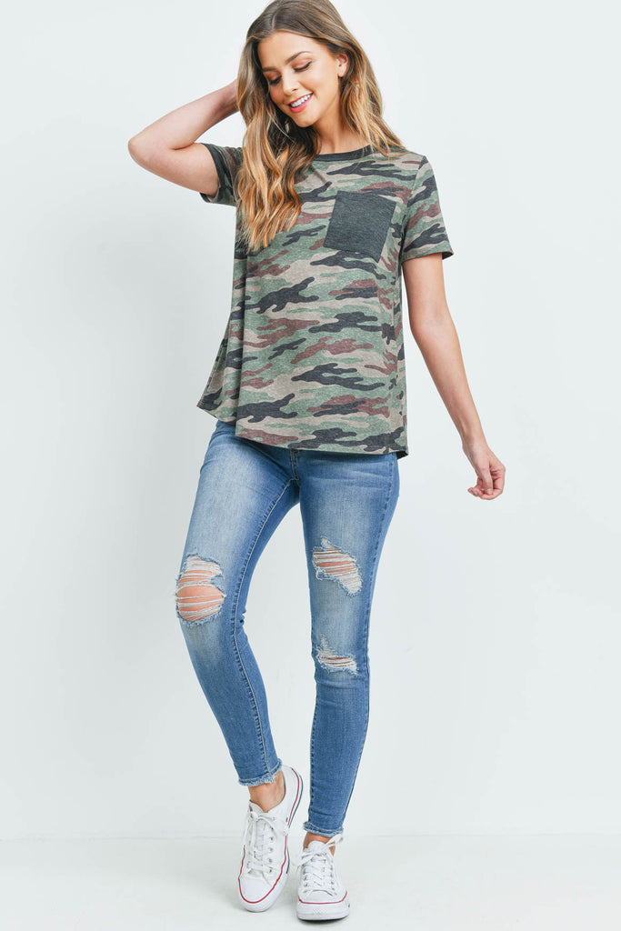 Short Sleeves Camouflage Pocket Top