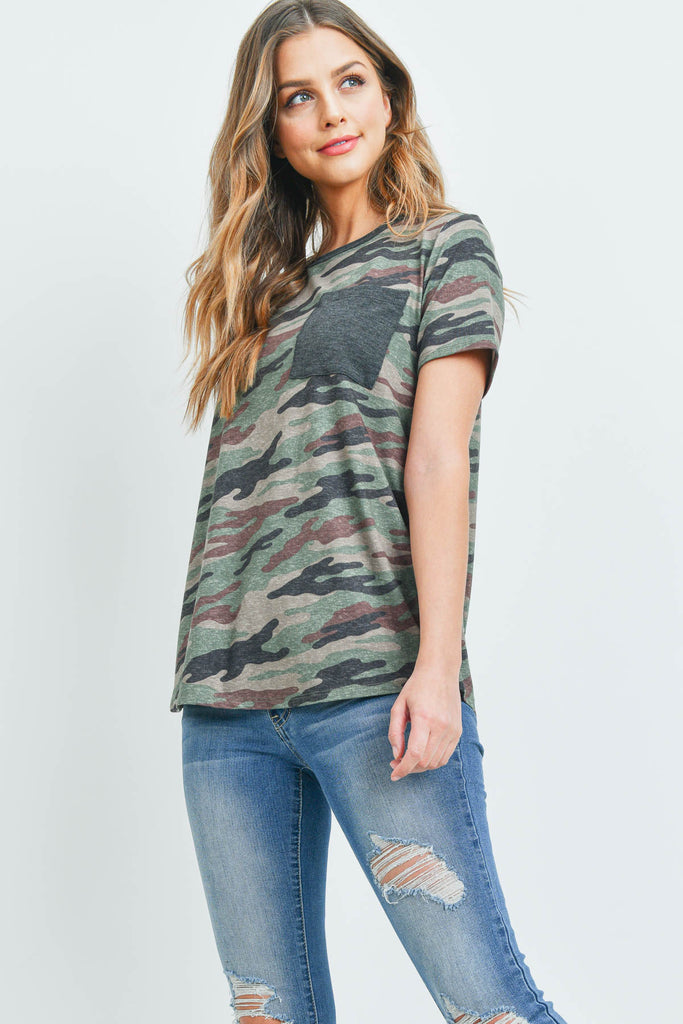 Short Sleeves Camouflage Pocket Top