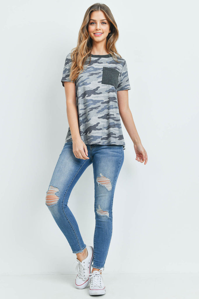 Short Sleeves Camouflage Pocket Top