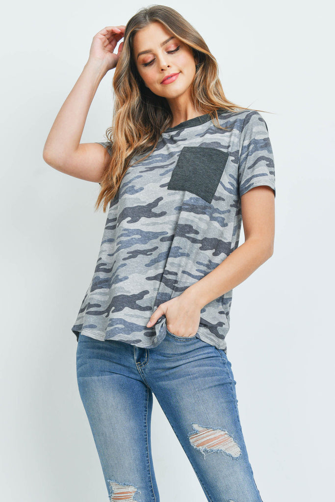 Short Sleeves Camouflage Pocket Top