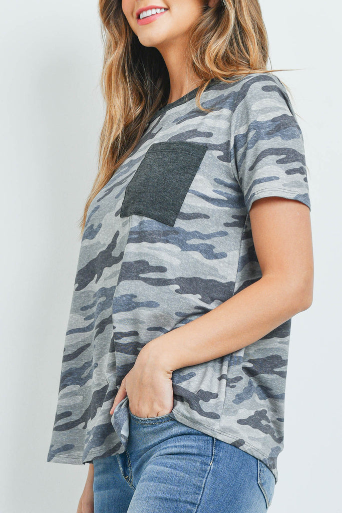 Short Sleeves Camouflage Pocket Top