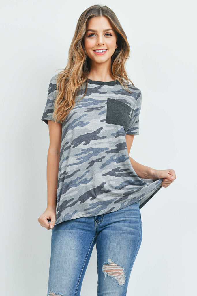 Short Sleeves Camouflage Pocket Top