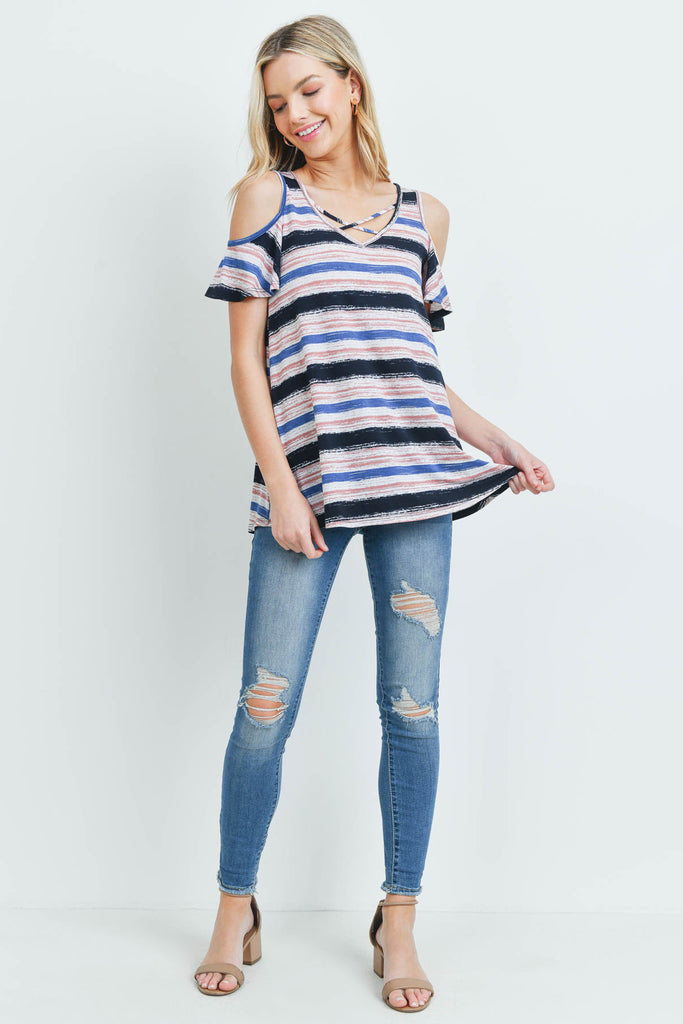 Shoulder Criss Cross Stripes Top