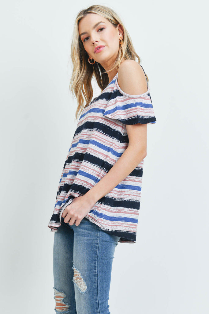 Shoulder Criss Cross Stripes Top
