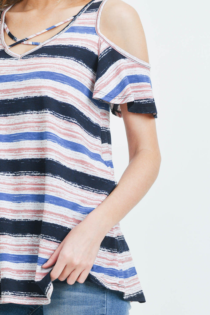 Shoulder Criss Cross Stripes Top