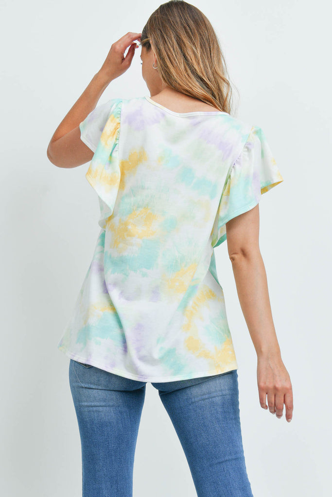 Tie Dye Cap Sleeve Round Neck Top