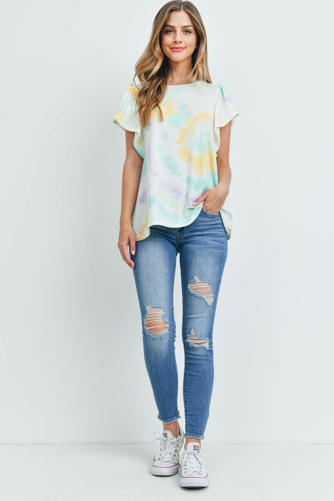 Tie Dye Cap Sleeve Round Neck Top