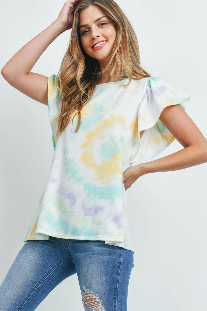 Tie Dye Cap Sleeve Round Neck Top