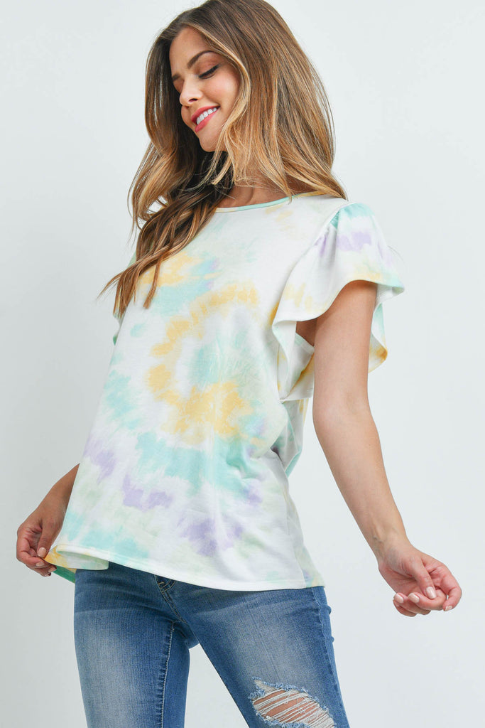 Tie Dye Cap Sleeve Round Neck Top