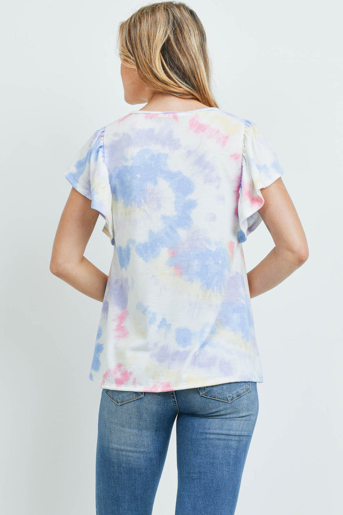 Tie Dye Cap Sleeve Round Neck Top