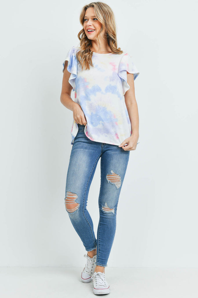 Tie Dye Cap Sleeve Round Neck Top