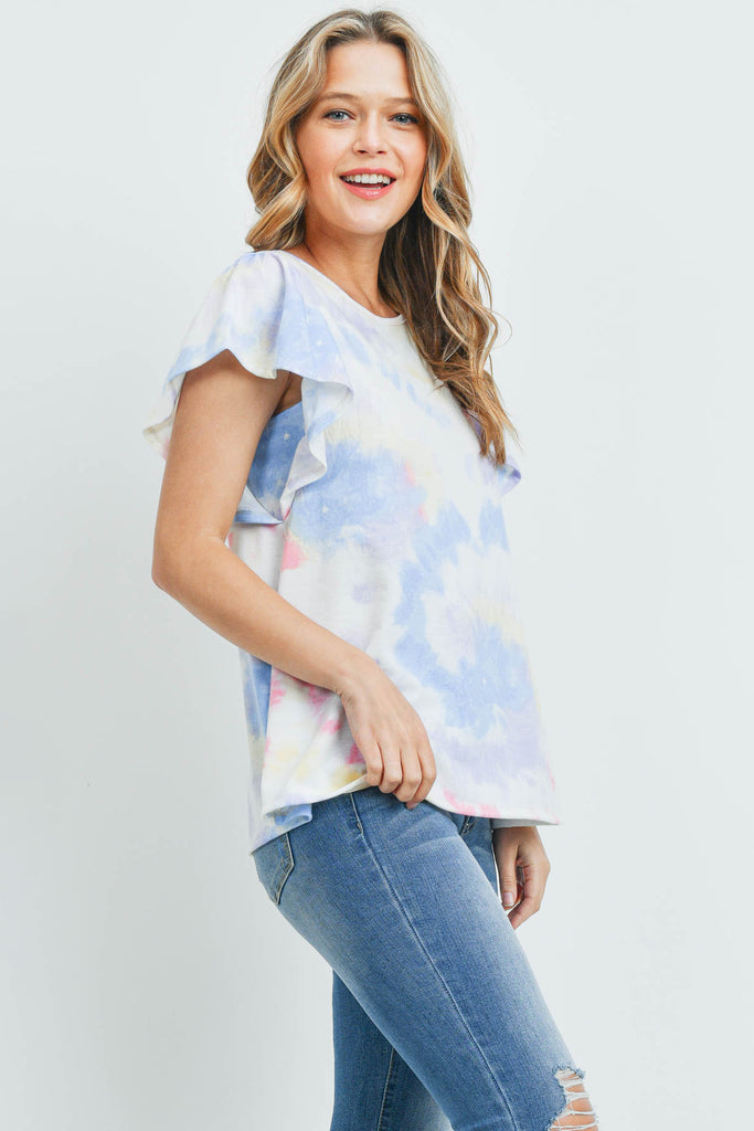 Tie Dye Cap Sleeve Round Neck Top