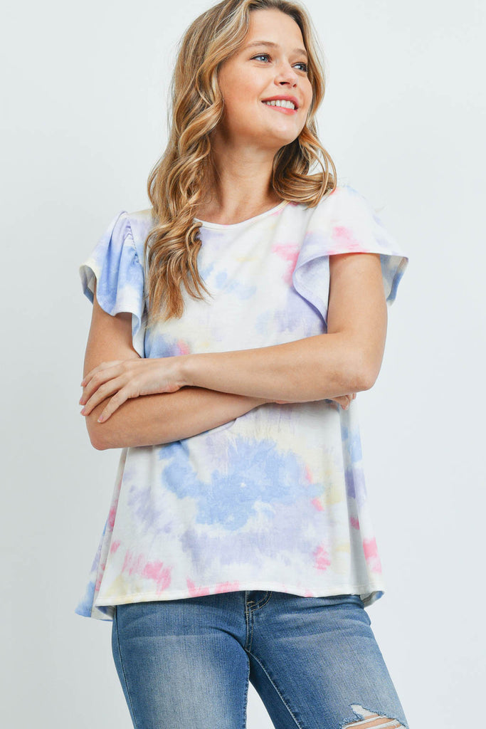Tie Dye Cap Sleeve Round Neck Top