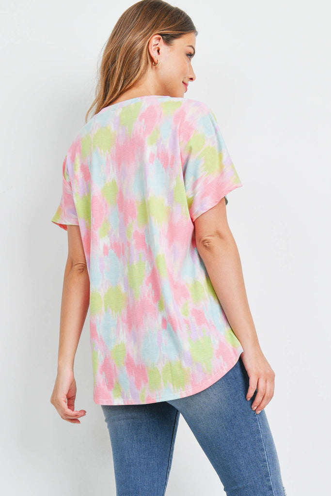 Tie Dye V-Neck Short Sleeve Top