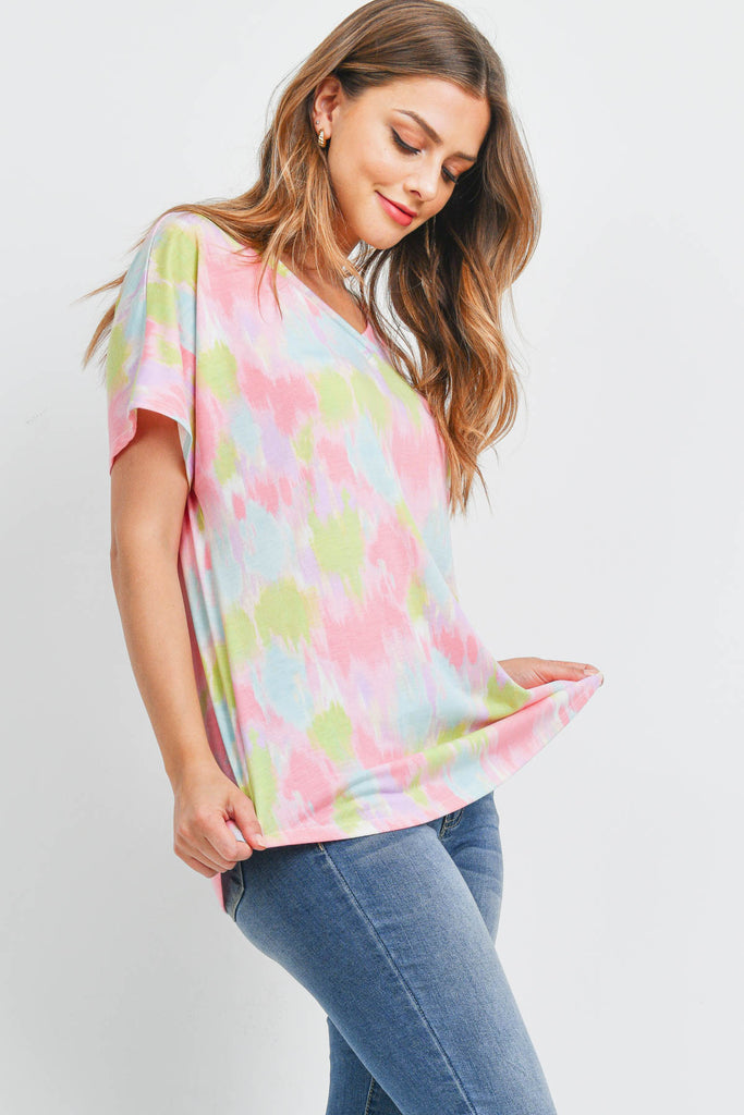 Tie Dye V-Neck Short Sleeve Top