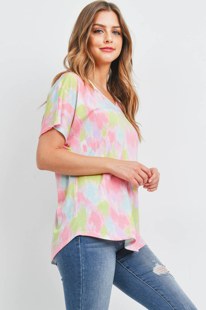 Tie Dye V-Neck Short Sleeve Top