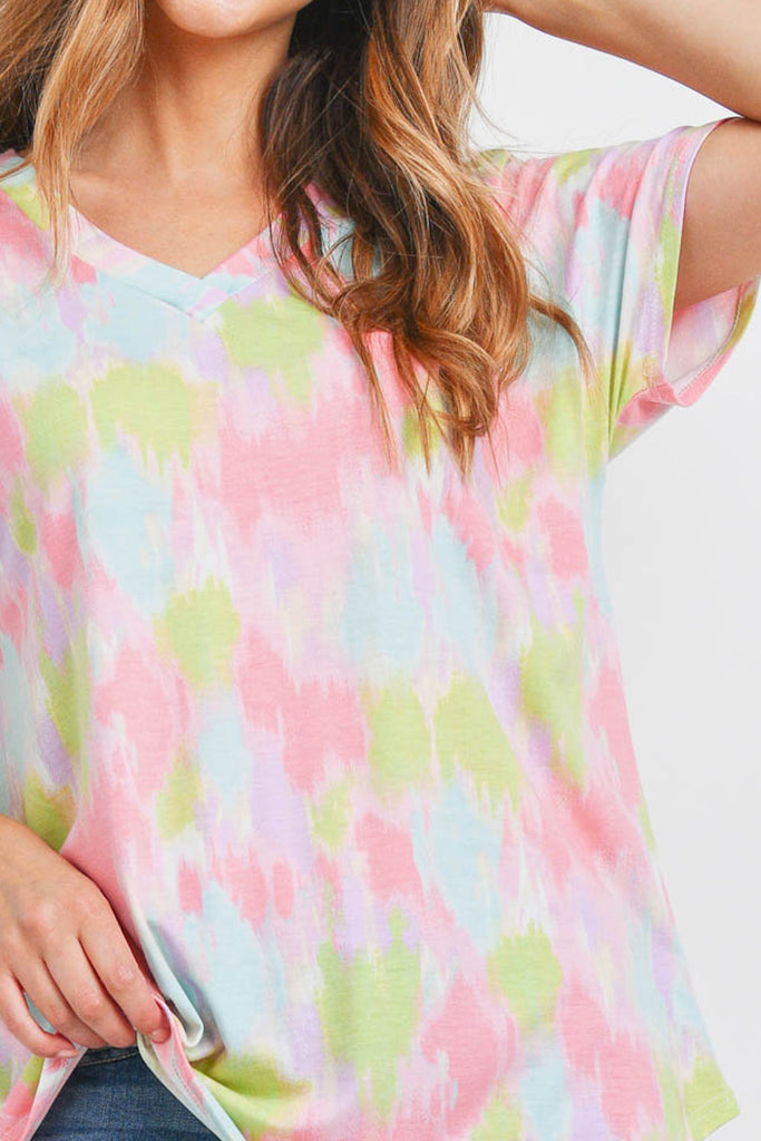 Tie Dye V-Neck Short Sleeve Top