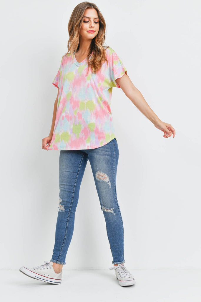 Tie Dye V-Neck Short Sleeve Top