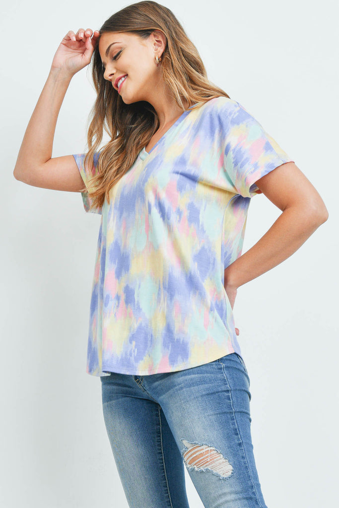 Tie Dye V-Neck Short Sleeve Top