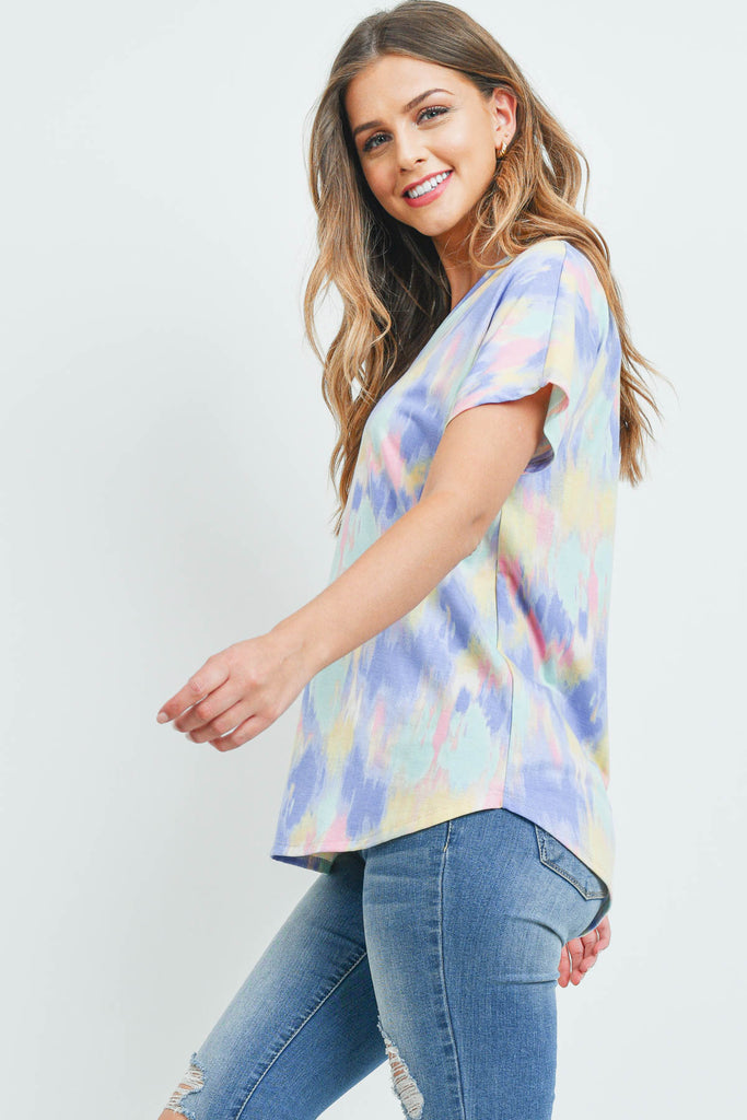 Tie Dye V-Neck Short Sleeve Top