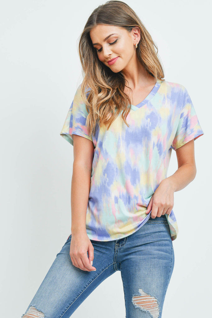 Tie Dye V-Neck Short Sleeve Top