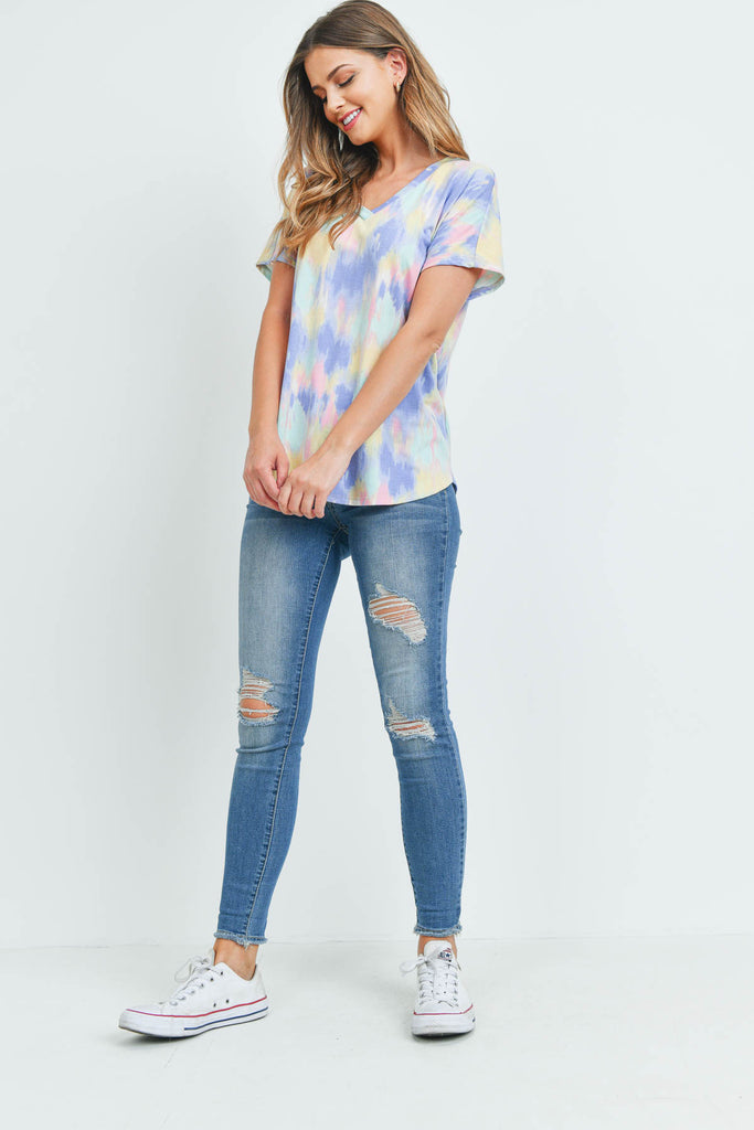 Tie Dye V-Neck Short Sleeve Top