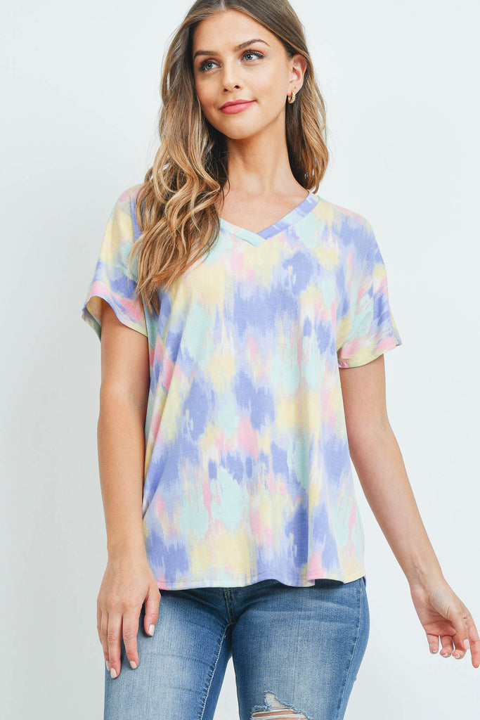 Tie Dye V-Neck Short Sleeve Top