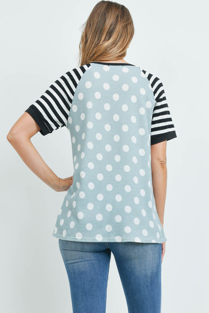 Thermal Polka Stripes Neck and Sleeve Top