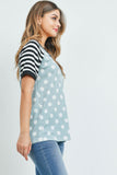 Thermal Polka Stripes Neck and Sleeve Top